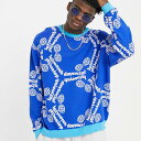 エイソス ASOS asos ASOS DESIGNは、青のパターン全体にデイソーシャルの特大ジャンパーを編みました トップス メンズ 男性 インポートブランド 小さいサイズから大きいサイズまで