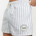 エイソス ASOS asos ASOS DESIGNは、ビーチクラブのロゴが入ったストライプの短い長さで泳ぎます 水着 メンズ 男性 インポートブランド 小さいサイズから大きいサイズまで