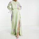 エイソス ASOS asos ASOS DESIGNネクタイウエストのディテールと、セージのステンシルフローラル刺繍が施されたトールハイネックマキシドレス ワンピース レディース 女性 インポートブランド 小さいサイズから大きいサイズまで