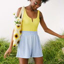エイソス ASOS asos ASOSDESIGNギンガムフリッピーショートブルー パンツ ボトム レディース 女性 インポートブランド 小さいサイズから大きいサイズまで