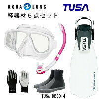 TUSA(ツサ） 軽器材5点セットプラチナマスク M-20US-TUSA プラチナ2 スノーケルリブレーターテン フィンロングブーツアクアラング マリングローブの画像