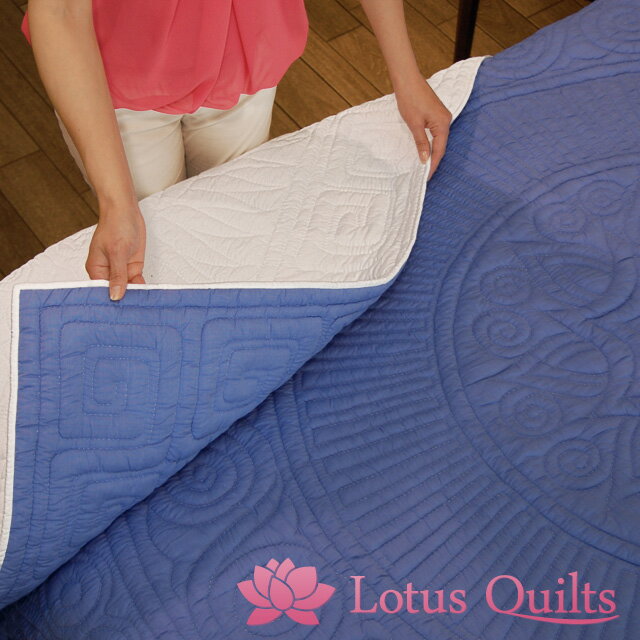 【Lotus Quilts -ロータスキルト-】Lotus Reversible（リバーシブル） / ホワイトキルト ベッドカバー（ダブル・クイーンサイズ 235×235cm）《8/15（水） 24時までポイント10倍》