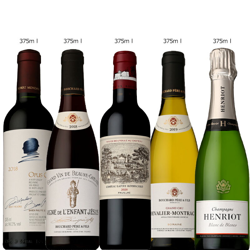 ソムリエ厳選 超贅沢ハーフボトルワインセット 375ml×5本フランス アメリカ 赤白ワイン シャンパン入り 数量限定 ギフト向け