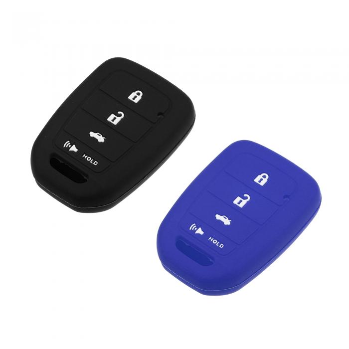 uxcell スマートキーフォブカバーケース 4ボタン スキンプロテクター Hon daに対応 Civic Accord Crosstour CR-V HR-Vに対応 シリコーン 2個 ブラック、ブルー