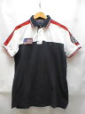 TOMMY HILFIGER トミー ヒルフィガー CUSTOM FIT 星条旗ワッペン USAロゴ貼り付け トリコロールライン 半袖 鹿の子 ポロシャツ ネイビー 白 赤 サイズ:S 【中古】【送料無料】