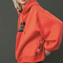 EVRIS エヴリス 通販 グラフィックルーズBIGフーディー レディース トップス パーカー フーディ フード プルオーバー バックル ビッグシルエット 長袖 オレンジ ブラック パープル 371852702101