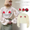 ハニーミーハニー HONEY MI HONEY 8月下旬予約 satin rose blouse サテンローズブラウス レディース トップス ブラウス サテン ローズ バラ 薔薇 フラワー 花柄 長袖 ハイネック ボリュームスリーブ リボン 17A-WV-06