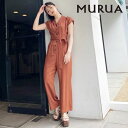 【SALE50%OFF】ムルーア MURUA ボタンジャンプスーツ レディース オールインワン ワンピース パンツ 半袖 ハイウエスト 無地 カジュアル フェミニン スタイルアップ シンプル Vネック 無地 ボタン アイボリー オレンジ 012030300201