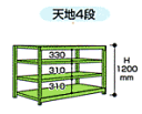 【直送品】 山金工業 ボルトレス中量ラック 300kg/段 単体 3S4391-4G 【法人向け、個人宅配送不可】 【大型】