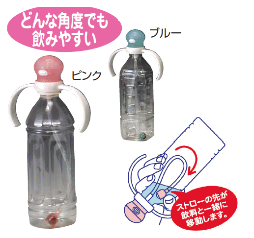 ハンドル付ストローキャップペットボトルに直接取り付け350ml：500ml兼用