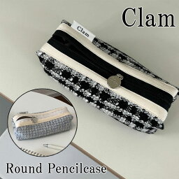 クラム ペンケース Clam インテリア雑貨 CLAM ハンドメイド Round Pencilcase Tweed ラウンド ペンシル ケース ツイード 筆箱 高校生 大容量 小物入れ 布 ポーチ 収納 大きめ かわいい おしゃれ Gray グレー Blue Cake ブルーケーキ 5750411 6000758 ACC