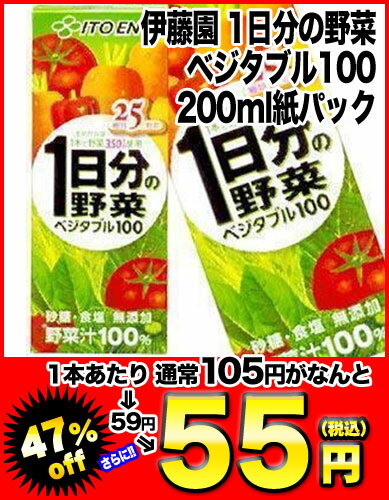 伊藤園　1日分の野菜　ベジタブル100　200ml紙パック×24本[賞味期限：4ヶ月以上]同一商品のみ4ケースまで1配送でお届けします伊藤園/野菜ジュース/一日分の野菜/1日分の野菜/充実野菜/ビタミン野菜/せんい質野菜