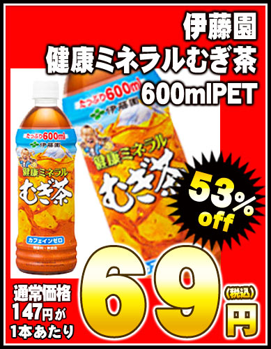 【2〜3営業日以内に出荷】【在庫処分】伊藤園 健康ミネラル麦茶 600mlPET×24本［賞味期限：4ヶ月以上］2ケースまで1配送でお届けします楽天 ドリンク屋/伊藤園/健康ミネラル麦茶/在庫処分