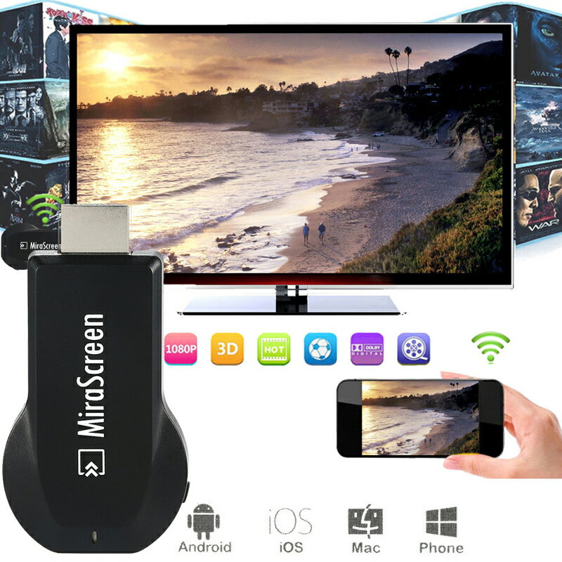 MiraScreen Wi-Fi 1080P ~[O Android X}[gtH/ iPhone /^ubgPC ȒP