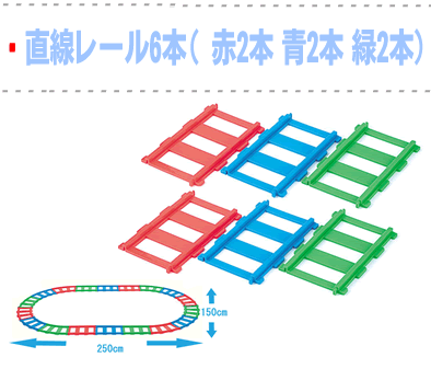 拡張パーツだ円形になるレールセット直線レール6本（赤2本,青2本,緑2本/7276）