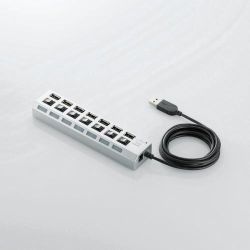 エレコム USBHUB/個別スイッチ付/セルフパワー/7ポート/2m/シルバー(U2H-TZS720SSV) メーカー在庫品