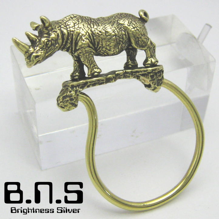 金色の犀、クロサイキーリング　ブラス　真鍮(キーホルダー、キーチェーン、鍵、くろさい、黒犀…...:e-bns:10001598