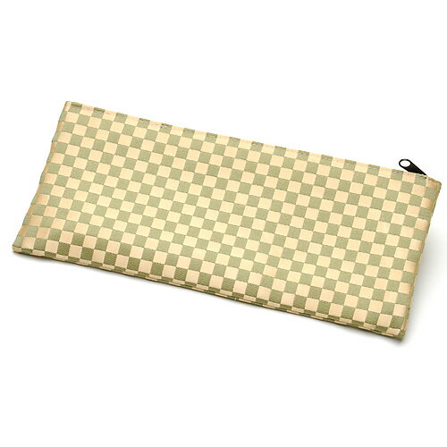 数珠袋(念珠入れ) 市松模様 柳色 ファスナー式 縦10.5cm×横24cm