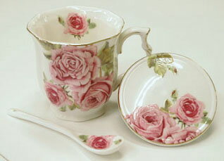 薔薇のマグカップ・ティーカップ(スプーン&カップ蓋付き)