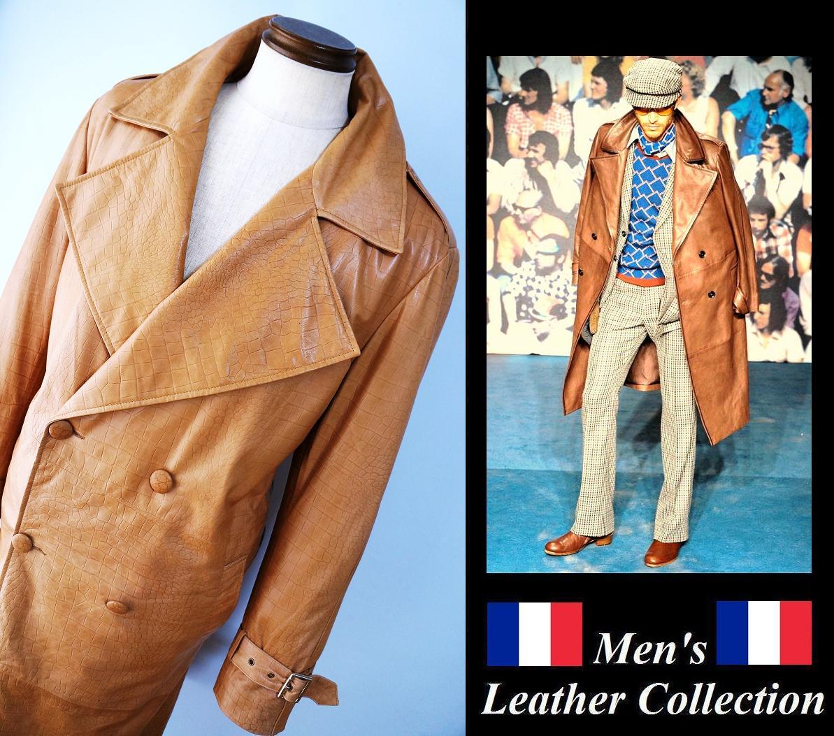 送料無料☆古き良き定番アイテム！鰐クロコ型押ラム革メンズ中綿入り防寒レザーレンチコート●メンズ毛皮ファー鰐クロコ本革トスカーナラムムートン羊革コートレザージャケット/イタリアンダッフルイギリス海軍ミリタリーアメリカ空軍ドイツ空軍