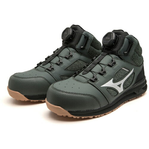 ミズノ F1GA220336-260 安全靴 オールマイティ ダイヤル ミッドカット LSII73M BOA カーキXホワイト 260 作業靴