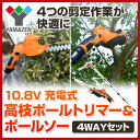 山善(YAMAZEN) 4WAY ガーデントリマー 10.8V 充電式 高枝ポールトリマー&ポールソー