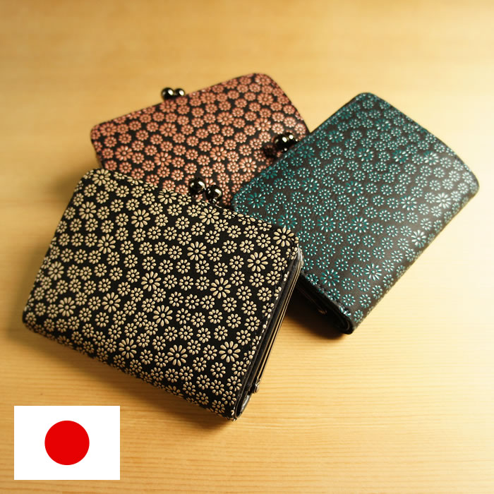 二つ折り財布 デイジー 財布 二つ折り レディース がま口 本革 日本製 印伝 かわいい …...:e-mono-online-shop:10002242
