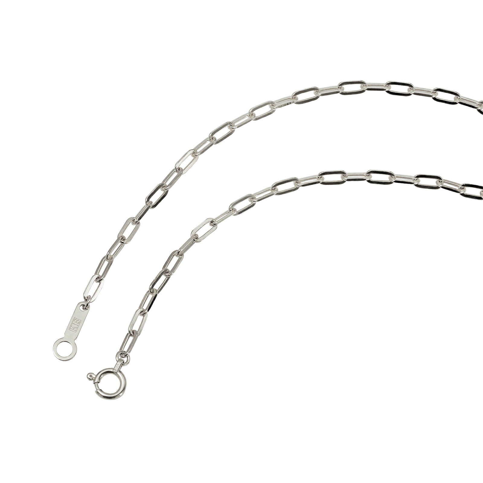 ネックレス チェーン 18金 ホワイトゴールド 2面カットフラットロング小豆チェーン 幅2.2mm 長さ90cm｜チェーンのみ だけ 鎖 K18WG k18 18k 貴金属 ジュエリー レディース メンズ