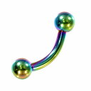 【バラ売り/1個】【バナナバーベル】スタンダードボディピアス(14G×8.0mm/ボール4.0mm)(虹色/レインボー)「ボディーピアス/軟骨ピアス/ボディピ/チタンアクセサリー」