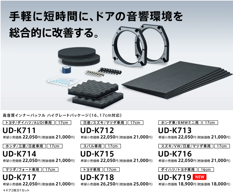 【在庫処分】 UD-K718 トヨタ対応 （ドア2枚分1セット） 高音質インナーバッフル …...:e-tireshop:10933883