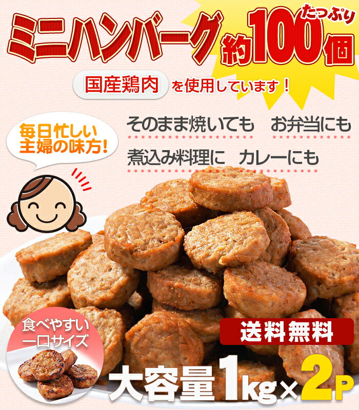 【送料無料】ハンバーグ!メガ盛り約100個 一口サイズのミニハンバーグ(国産鶏使用)1kg…...:e-torimasu:10000202