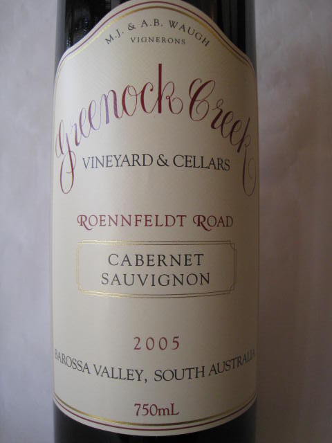 [2005]　ローエンフェルト・ロード・カベルネソーヴィニヨン　750ml　グリーノック・クリークRoennfeldt Road Cabernet Sauvignon / Greenock Creek