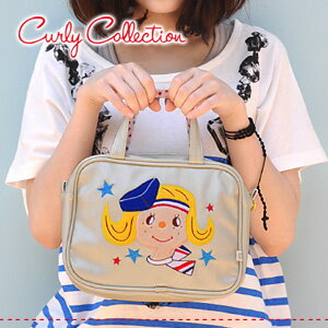 テンダーシリーズにジッパー付きのスクエアタイプが登場！Curly AirlineからキャビンアテンダントMONIQUEの可愛いワッペンがついたmini bag【母の日】◆Curly Collection（カーリーコレクション）：テンダースクエアトートバッグ［スッチーモニーク］