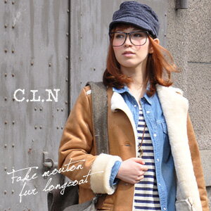 【送料無料】ふわふわファーが覗く、上品な大人のロング丈ムートンコート♪/裁ち切り/羽織り/フロントボタン/ポケット付/フェイクスエード◆C.L.N（シーエルエヌ）：フェイクムートンカットオフノーカラーロングコート