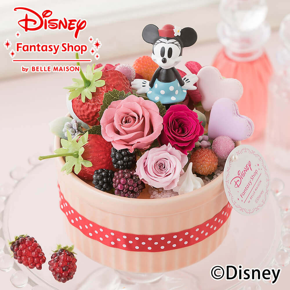 【ディズニーフラワーギフト】【プリザーブドフラワー】「ハピネスcake〜ミニー〜」