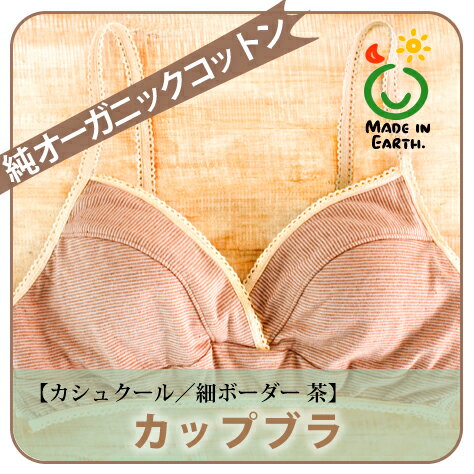 レディスカップブラ カシュクールタイプ【細ボーダー／M／L　茶】〜メイドインアースのオーガニックコットン製品〜