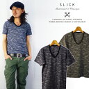 スリック SLICK カモフラ柄ポケットVネック半袖Tシャツ