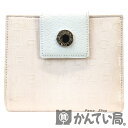 【中古】BVLGARI（ブルガリ） ロゴマニア 24804 二つ折り 折りたたみ 財布 キャンバス レザー　ロゴボタン ピンク ホワイト レディース 両面財布 Bvlgari Logo Mania purse 【USED-B】