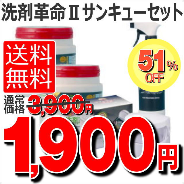 【送料無料】NEW洗剤革命2　サンキューセット [期間限定セール]大人気につきセール期間延長！洗剤革命本体(300g)×2・専用スプレーボトル・オリジナルアクセサリー洗浄機の特別セット