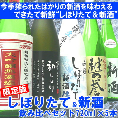 楽天優勝セール『しぼりたて＆新酒飲み比べセット』720ml×5本（吉乃川、越の誉、白龍、越路吹雪、越後杜氏入魂）厳選日本酒の新酒＆しぼりたて