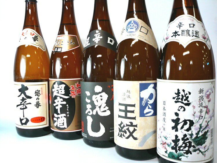 【A73】キレが冴える辛口日本酒1.8L×5本セット福袋【初梅、王紋、福扇、和楽互尊、越の誉】