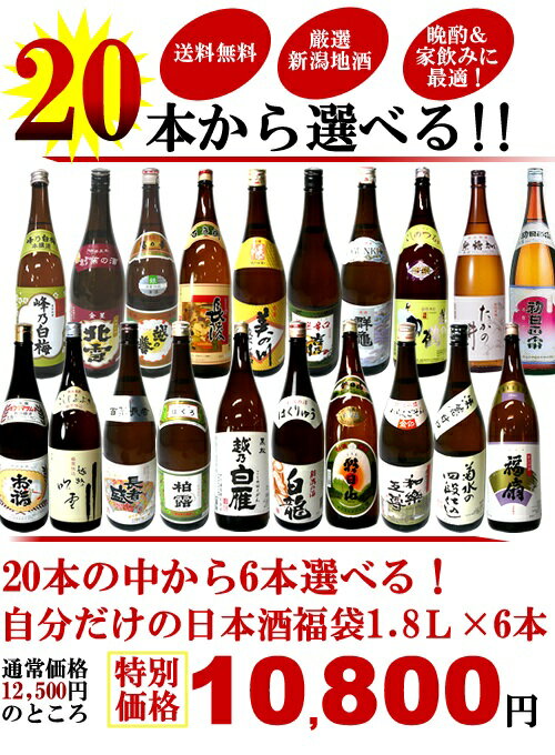 新潟地酒20本の中から6本選べる！自分だけの日本酒福袋1.8L×6本［送料無料］20種類から自分の好きなお酒が選べる！