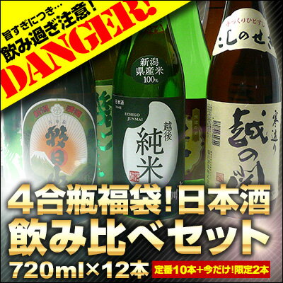 4合瓶福袋！日本酒飲み比べセット720ml×12本［送料無料］日本酒 飲み過ぎ注意！圧倒的なボリューム飲み比べセット