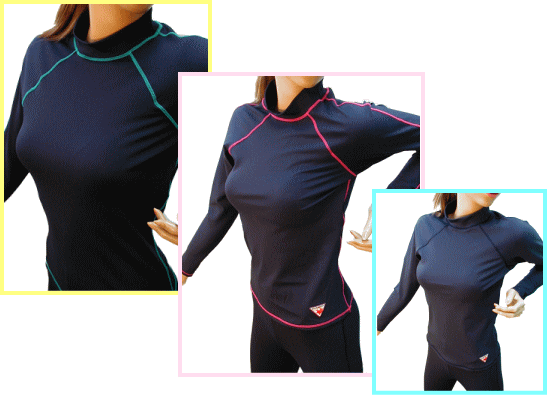 【ネイビー】UV&速乾!長袖水着*ハイネックトップスサイズ:M/L紫外線カット 高機能素材 日焼け予防 ラッシュガード 長袖 日本製 レディス 女性用 パット付き ダイビング アクアスポーツ ジョギング サーフィン 長袖スポーツウエアの画像