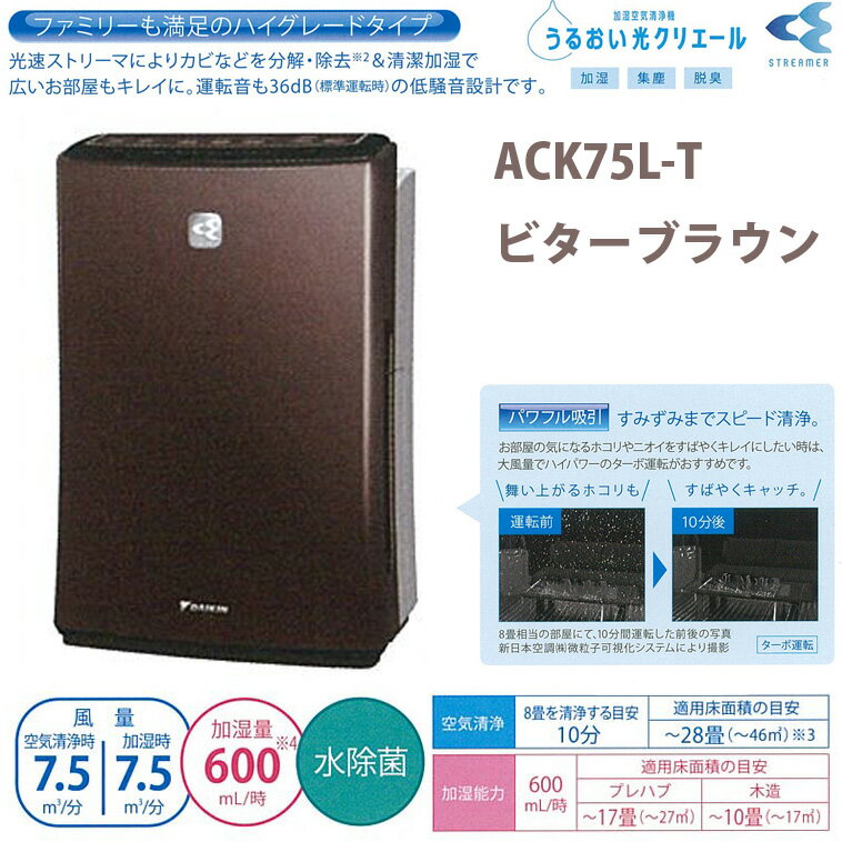 ダイキン[DAIKIN]　加湿空気清浄機 うるおい光クリエール ハイグレードタイプ [ビターブラウン]ACK75L-T【送料無料！】【空気清浄機/加湿器】【ファミリータイプ】【開店セール1101】