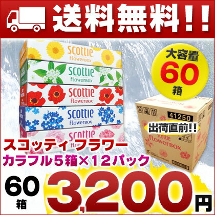 【送料無料】スコッティ フラワーボックス 5箱x12パック （1パックあたり266円） 160W 320枚 【業務用 ティッシュペーパー】