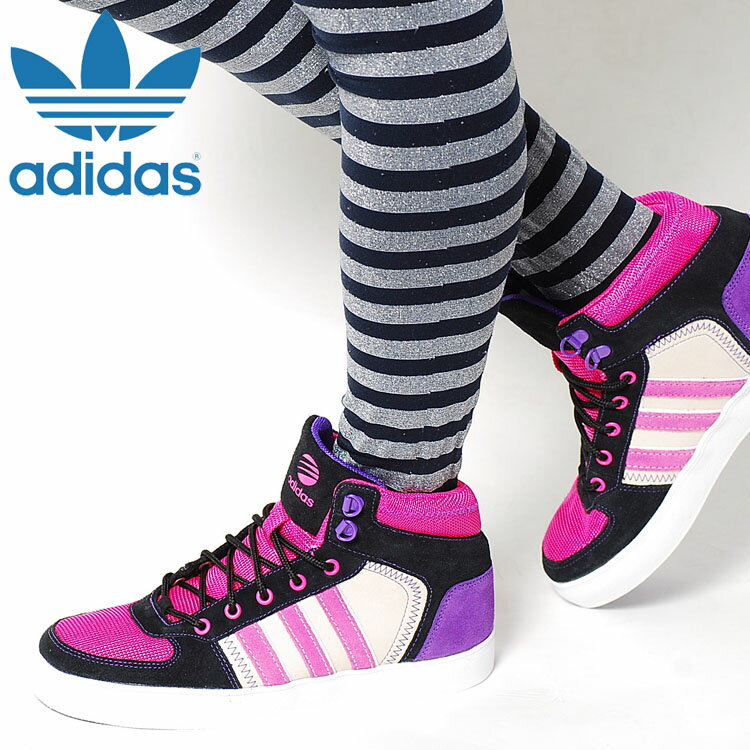 adidas vulc explore MID w BLACK/PINK/PURPLE/WHITEアディダス　バルカエクスプロアMID（W） ブラック/ピンク/パープル/ホワイト スニーカーメッシュ＆スエードのベリーカラー