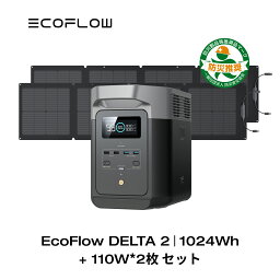 EcoFlow <strong>ポータブル電源</strong> <strong>ソーラーパネル</strong> <strong>セット</strong> DELTA 2 1024Wh+110W 2枚<strong>セット</strong> リン酸鉄 大容量 家庭用 蓄電池 発電機 長寿命 太陽光発電 急速充電 車中泊 キャンプ アウトドア 停電 台風 節電 防災 デルタ2 エコフロー