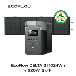 EcoFlow <strong>ポータブル電源</strong> <strong>ソーラーパネル</strong> <strong>セット</strong> DELTA 2 1024Wh+220W リン酸鉄 大容量 5年保証 長寿命 家庭用 蓄電池 発電機 太陽光発電 急速充電 車中泊 キャンプ アウトドア 停電 防災グッズ 台風 節電 エコフロー