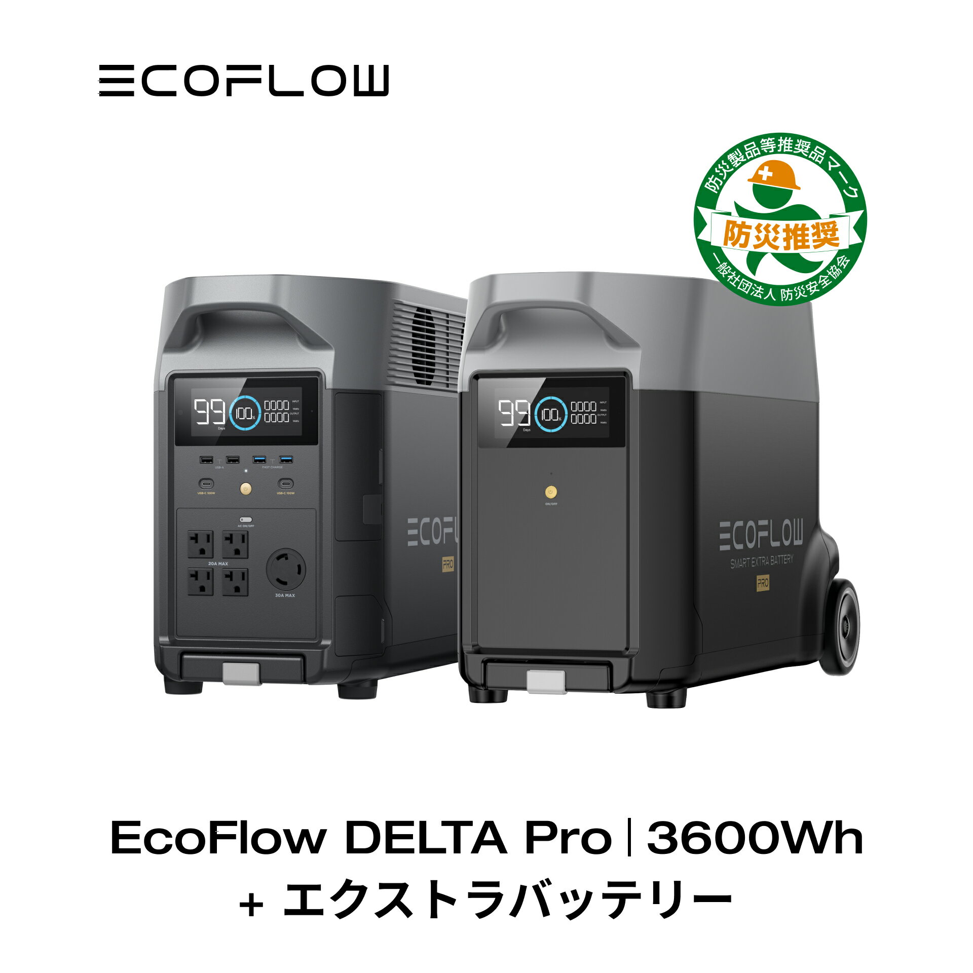 EcoFlow ポータブル電源 DELTA Pro 3600Wh + 専用エクストラバッテリー セット 大容量 リン酸鉄 5年保証 3.1H急速充電 家庭用 蓄電池 発電機 防災対策 停電対策 非常用電源 拡張バッテリー 停電 節電対策 <strong>エコフロー</strong>